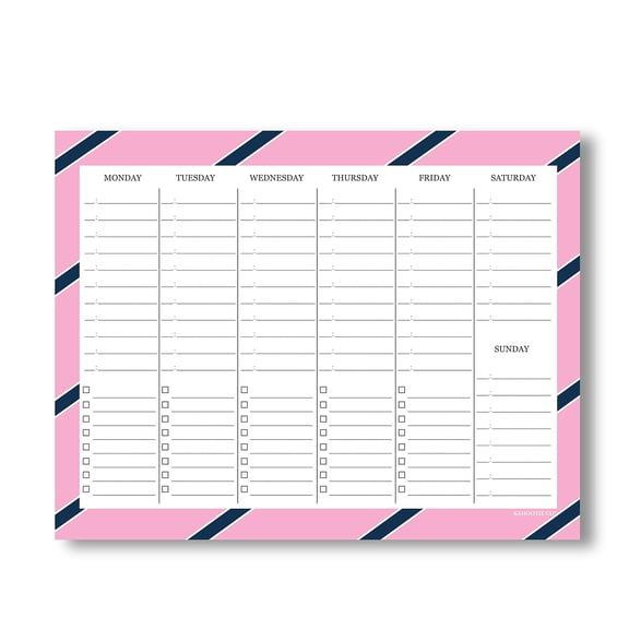 Weekly Planner by Kahootie Co, 50 Sheet Notepad, 8.5"x11" , Pink Stripe