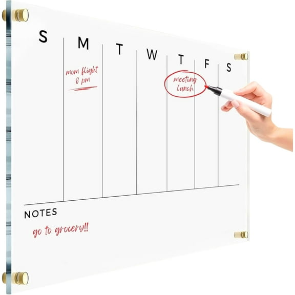 Weekly Premium Acrylic Wall Calendar - Reusable Board for Office and Home - Dry Erase Board - Large Glass Calendar for Wall Family Calendar Calendar w Marker (28x20")