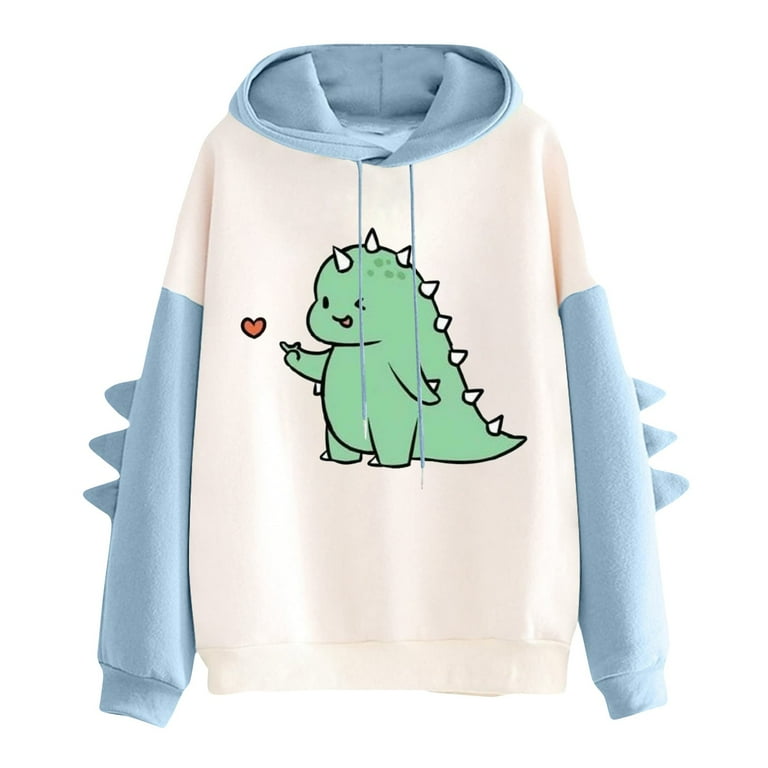 Weekly Promotions and Discounts HIMIWAY Unique Dinosaur Design Sweatshirt Long Sleeved Dinosaur Hoodie for Ladies Blue XL Walmart