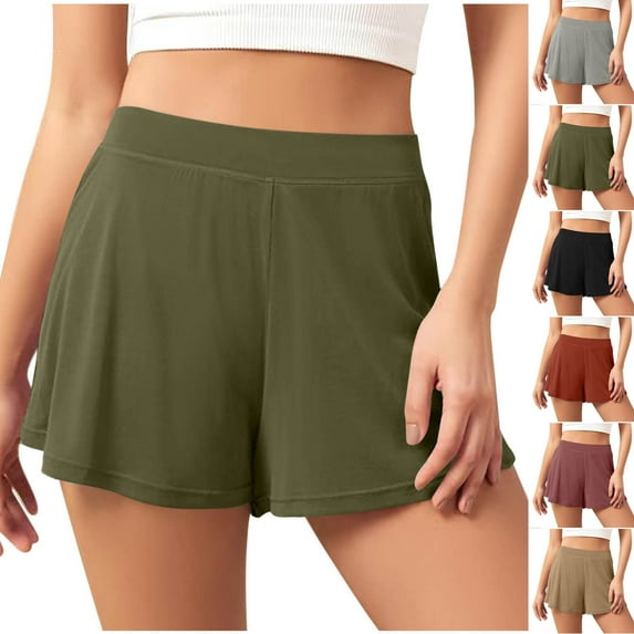 Weekly Sale! lcziwo Womens Pajama Shorts High Waist Wide Leg Solid Casual Shorts Loose Comfy Lightweight Sleepwear Shorts Army Green XXL