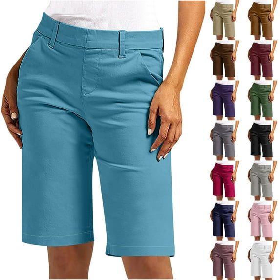 Weekly Sales, BiZtdJrK Bermuda Shorts for Women Trendy 2025 Casual Summer High Waisted Chino Shorts Loose Straight Leg Hiking Vacation Outfits Green M
