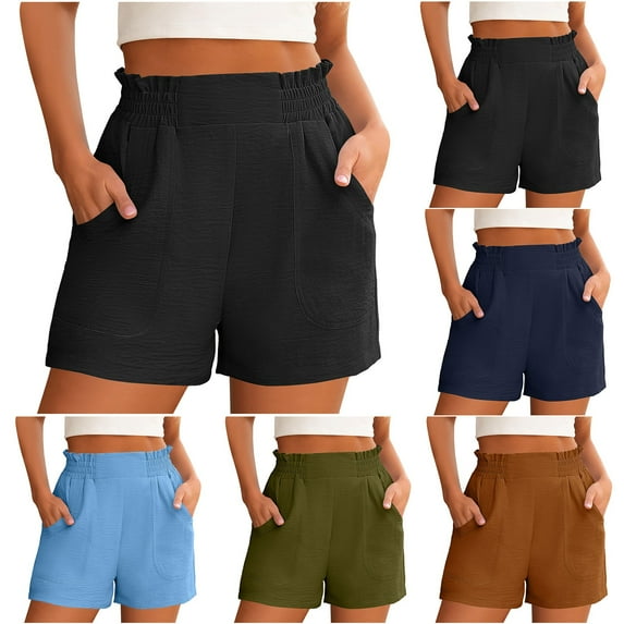 Weekly Sales! lcziwo Pajama Shorts for Women Elastic Waist Wide Leg Casual Shorts Baggy Comfy Breathable Athletic Shorts with Pockets Black XL