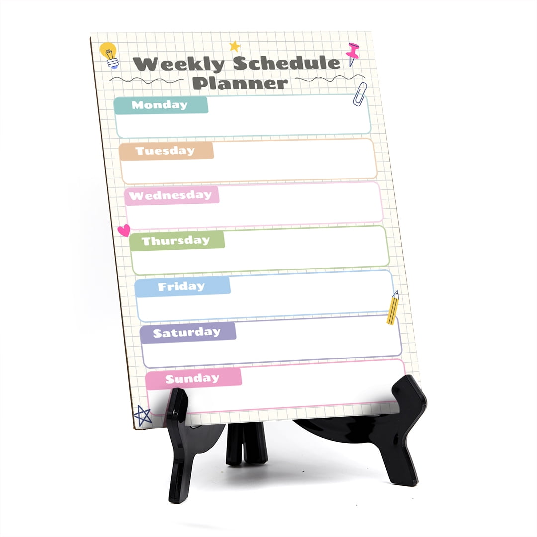 Weekly Schedule Planner Dry Wipe Liquid Chalk Table Sign (6x8") Office