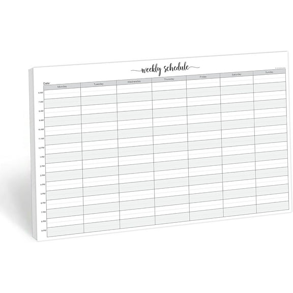 Weekly Schedule Planning Notepad - 50 Sheets (11x17) - Hourly Appointment Productivity Weekly Planner Tear-Off Note Pad - Cute Simple Script Extra Large Size - Made in USA