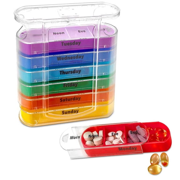 Weekly Stackable Pill Organizer, 4 Times A Day Pill Organizer Box Morning, Noon, Evening, and Bedtime,7 Stackable Compartments