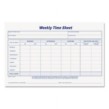 Weekly Time Sheets, 5.5 X 8.5, 1/page, 50 Forms/pad, 2 Pads/pack | Bundle of 2 Packs