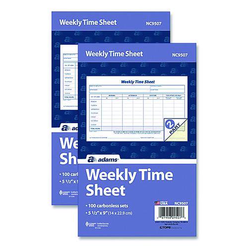 Weekly Time Sheets, One Part (No Copies), 8.5 x 5.5, 100 Forms/Pad, 2 Pads/Pack | Bundle of 10