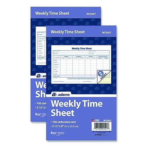 Weekly Time Sheets, One Part (No Copies), 8.5 x 5.5, 100 Forms/Pad, 2 Pads/Pack | Bundle of 5