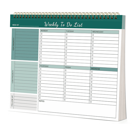 Weekly To Do List Notepad, 52 Undated Duplex Printed Sheets 100 GSM Thick Paper, 8.5x11 Inch Planner for Work Home Office, Goal Setting Tasks, Green