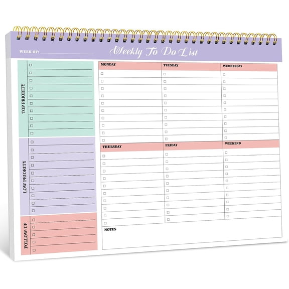 Weekly To Do List Notepad, Undated Weekly Planner Pad, 8.5" x 11"