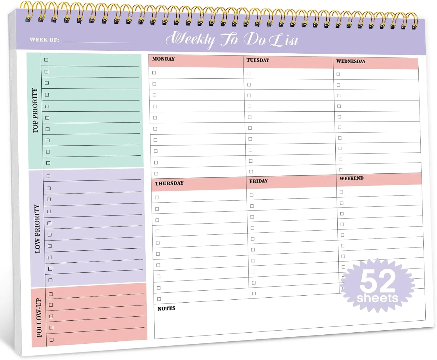 Weekly To Do List Notepad With 52 Undated Sheets(8.5"×11")- Undated ...