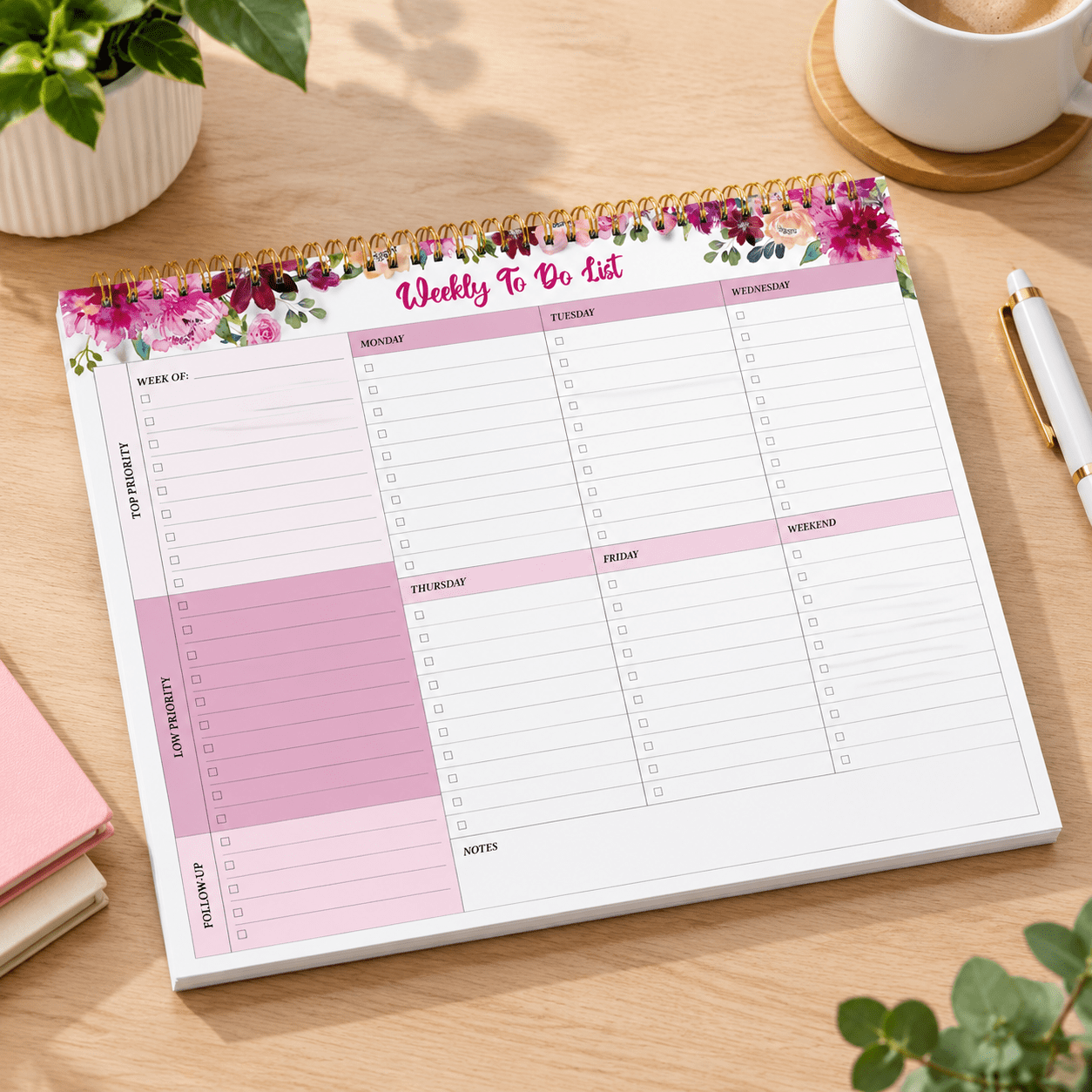 Weekly To Do List Notepad, l-Pink Whisper, 1 Pack, 8.5x11 Inch Undated ...