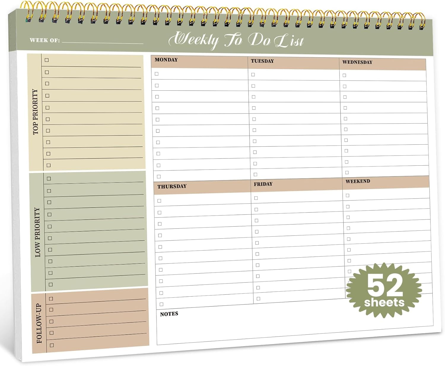 Weekly To Do List Notepad with 52 Undated Sheets（8.5"×11"）- Undated ...