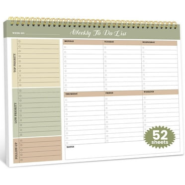 Weekly To Do List Notepad with 52 Undated Sheets（8.5"×11"）- Undated Weekly Planner Notepad for Office Desk Accessories and Supplies - Forest Shades