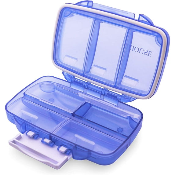 Weekly Travel Pill Organizer Moisture Proof,Oversize 7 Compartment Airtight Pill Box Case,7 Days Waterproof Large Pill Dispenser,Daily Pill Storage Container for Vitamin,Fish Oil,Capsule(Blue)