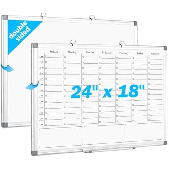 Weekly White Board Dry Erase, Calendar WhiteBoard for Wall 24 x 18 | Hanging Daily Schedule Planner Boards with Times, Scheduling Task, To Do List, School, Home, Office