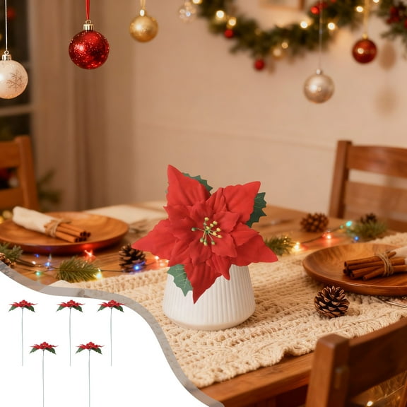 Weekly flyer karymi Christmas Flannel 5-fork Bouquet Simulation Flower Poinsettia Home Decoration Ornament Simulation Flower Christmas Ornaments Wholesale Wholesale