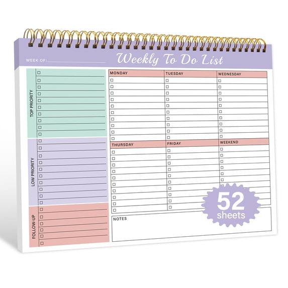 Weekly planner notepad, undated to do list pad with 52 sheets, A4 size ...