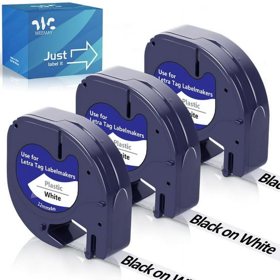 Weemay 3 Pack LT 91331 Replacement for Dymo LetraTag Refills White Plastic 91331 Black Print on White Label Tapes for Letra Tag LT-100T LT-100H LT-110T QX50 2000 Printer (12mm x 4m, 1/2" x 13')