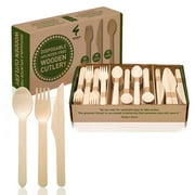 Weemium Disposable Wooden Cutlery Set - AFN1300 Count 100 Forks, 100 Knives, 100 Spoons - Plastic-free Packaging - Biodegradable Silverware and Splinter-free Compostable Utensils for Parties