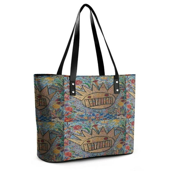 Ween Boognish And Flowers Woman Leather Handbags Large Tote Bag Fashion Portable Handbags With Zipper