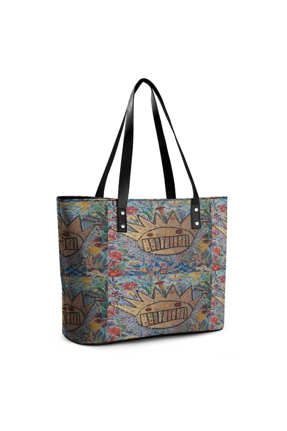 Ween Boognish And Flowers Woman Leather Handbags Large Tote Bag Fashion Portable Handbags With Zipper