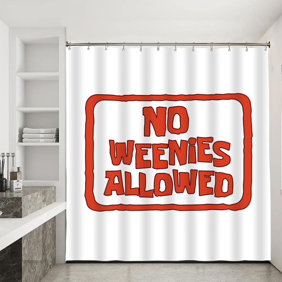 No Weenies Allowed Shower Curtain Set with 12 Rustproof Hooks Bright Letter Print Bathtub Curtains Waterproof Fabric Shower Curtain Cute Bathroom Preppy Art Decor (White,W 72" x H 72")
