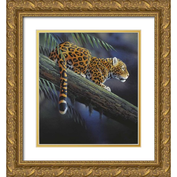 Weenink, Jan 15x16 Gold Ornate Wood Framed with Double Matting Museum Art Print Titled - Jaguar in tree