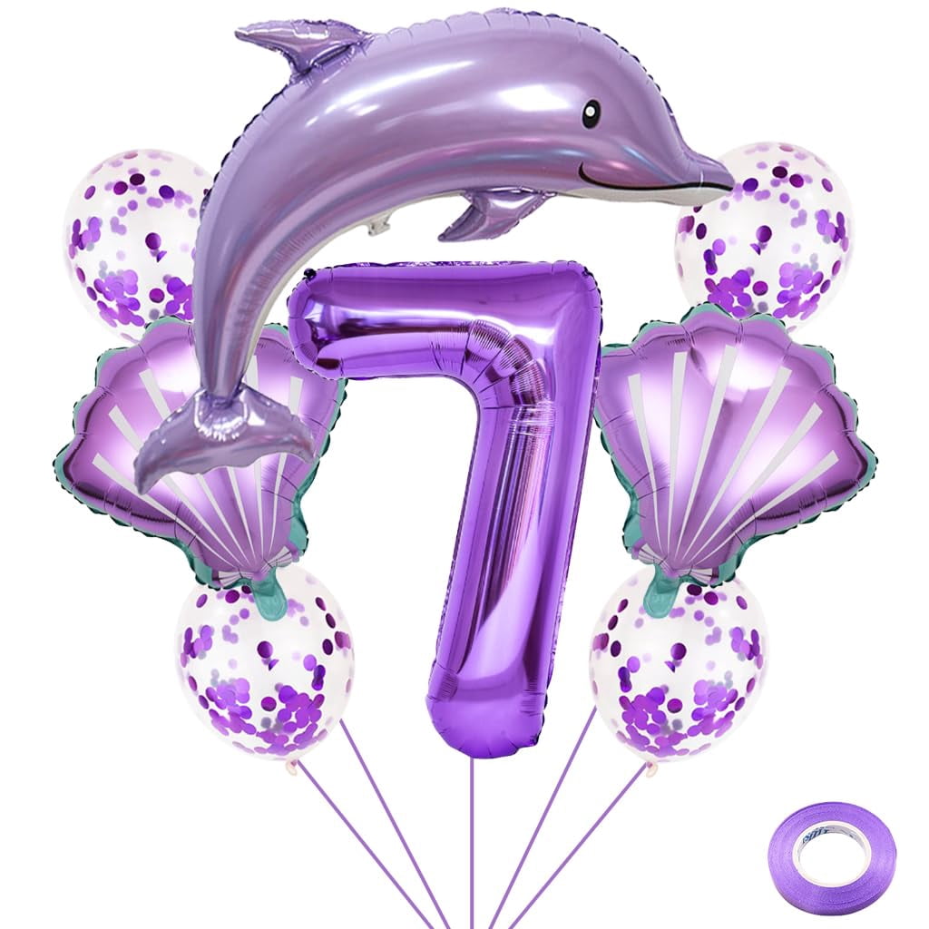 Weenkeey 7th Dolphin Birthday Balloons Giant BSL1 Dolphin Aluminum Foil ...