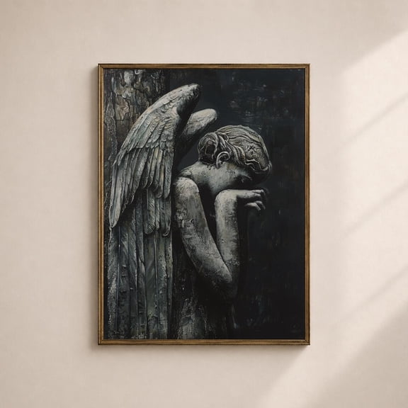 Weeping Angel Wall Art Print Gothic Cemetery Decor