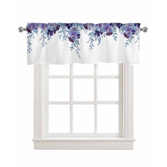 Weeping Blossom Leaves Linen Curtain Valance for Bedroom/Bathroom/Kitchen/Office/Living/Dining Room Windows, Spring Country Multi Flower Rod Pocket Topper Decorative Cafe Drapes Panel 42"x12"