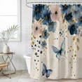 thumbnail image 1 of Weeping Blue Floral Shower Curtain Set, Waterproof Shower Curtains for Bathroom, Spring Butterflies Flowers Linen Washable Fabric Cloth Bath Curtain for Bathtub Decoration with Hooks 66x72 Inches, 1 of 9
