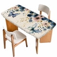 thumbnail image 1 of Weeping Blue Floral Table Cloths for 6 Foot Rectangle Tables, Spring Butterflies Flowers Linen Patio Waterproof Elastic Fitted Tablecloths, Washable Rectangular Table Cover for Camping, 1 of 8