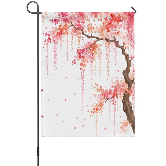 Weeping Cherry Garden Flag 12 x 18 Inches, Rustic Pink Hanging Cascade Flower Brown Tree Branch Weather Proof Outdoor Patio Flags Double Sided Small Garden Decoration for Yard Outside Home