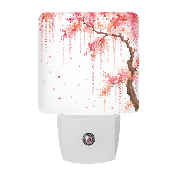 Weeping Cherry LED Night Light, Rustic Pink Hanging Cascade Flower Brown Tree Branch Night Lights plug into Wall with Smart Sensor Dusk to Dawn Sensor for Nursery Bedroom 2.95x4.5in