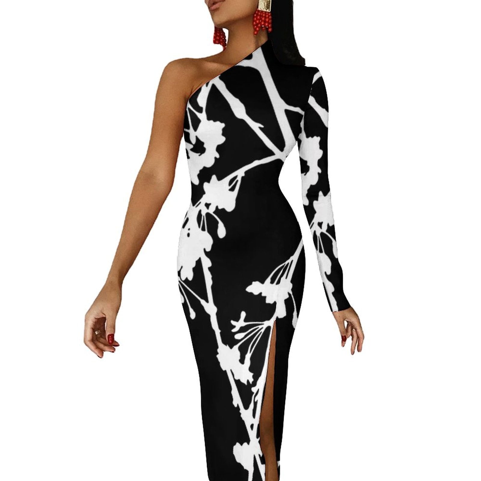 Weeping Cherry Tree Branch White and Black Color Half Dleeve Split