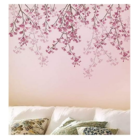 Weeping Cherry Wall Stencil – Floral Stencils for Walls – Flower Stencil Designs – Reusable Stencil for Painting Walls and Floors – Try Stencil Instead of Wallpaper and Save Lots on Room Makeover