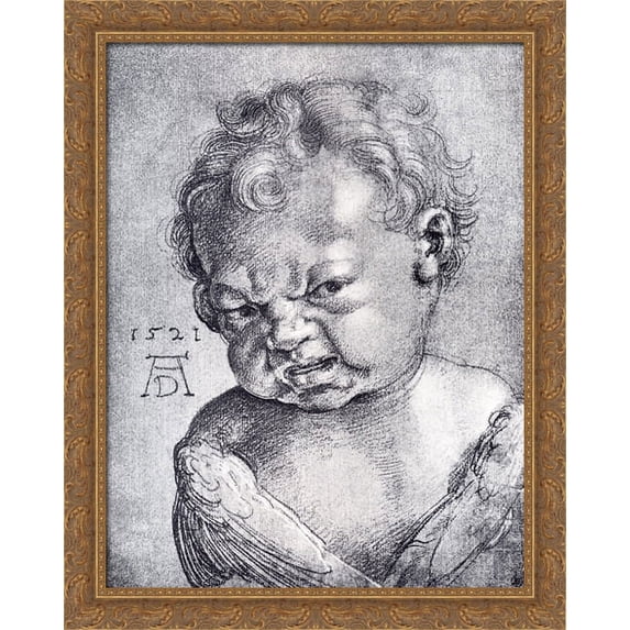 Weeping Cherub 28x34 Large Gold Ornate Wood Framed Canvas Art by Albrecht Durer