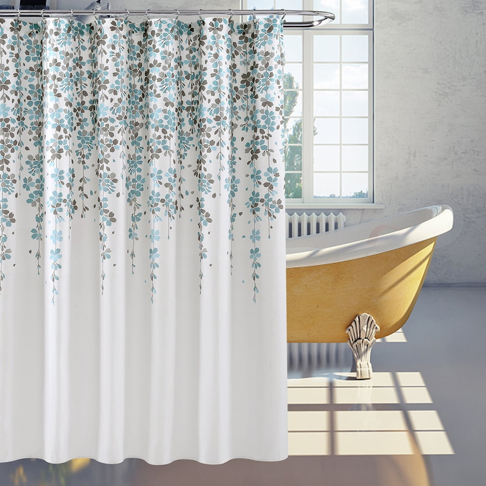 Weeping Flower Blue and Gray Polyester Shower Curtain, 72" x 72"