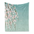 thumbnail image 1 of Weeping Flower Soft Flannel Fleece Throw Blanket, Freshly Blooming Cherry Blossom Branches Buds, Cozy Plush for Indoor and Outdoor Use, 50" x 70", Mint Pale Pink and Taupe, by Ambesonne, 1 of 6