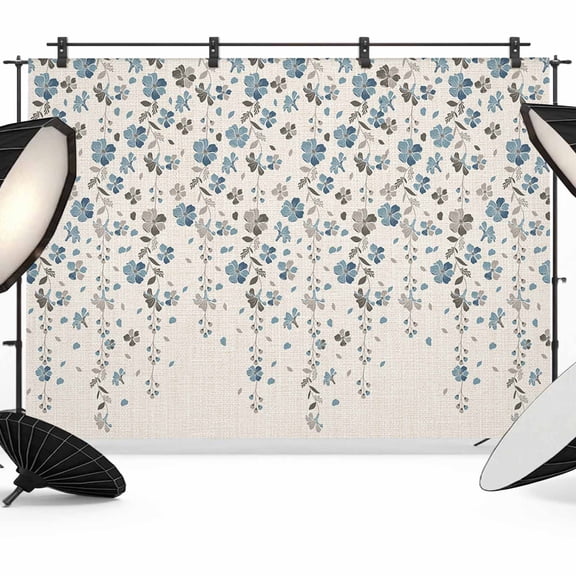 Weeping Flowers Backdrop for Photoshoot,Photography Photo Studio Background Wall Backdrop,Blue Grey Spring Floral Botanical Rustic Burlap Back Drop Banner Panel for Portraits Wedding Party 8x6Ft