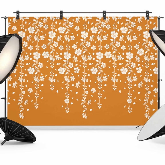 Weeping Flowers Backdrop for Photoshoot,Photography Photo Studio Background Wall Backdrop,Orange Spring Floral Botanical Art Aesthetics Back Drop Banner Panel for Portraits Wedding Party 7x5Ft