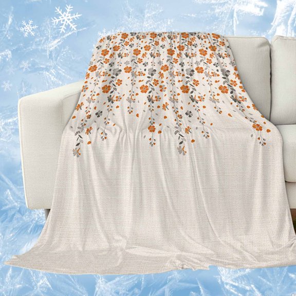 Weeping Flowers Cooling Blanket,Lightweight Summer Throw Blanket with Double Sided Cold Effect,Orange Grey Spring Floral Botanical Rustic Burlap Picnic Blankets Bed Sheet for Hot Sleepers 30"x40"