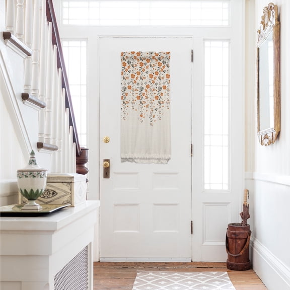 Weeping Flowers Door Curtains for Door Window, French Sidelight Front Back Door Curtains With Tieback, Orange Grey Spring Floral Botanical Rustic Burlap Kitchen Rod Pocket Drapes Panel, 25"x40"
