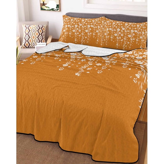 Weeping Flowers Full Size Down Alternative Comforter,Lightweight Comforter Quilt Bedding Set with Pillow Shams Orange Spring Floral Botanical Art Aesthetics Bed Comforter Duvet Insert 78"x90"