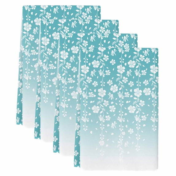 Weeping Flowers Kitchen Towels Set of 4, Teal Ombre Spring Floral Botanical Art Soft Microfiber Dish Towels, Absorbent Quick-Dry Washable Dishcloths for Kitchen Cleaning, Drying Dishes, 18x28 Inches