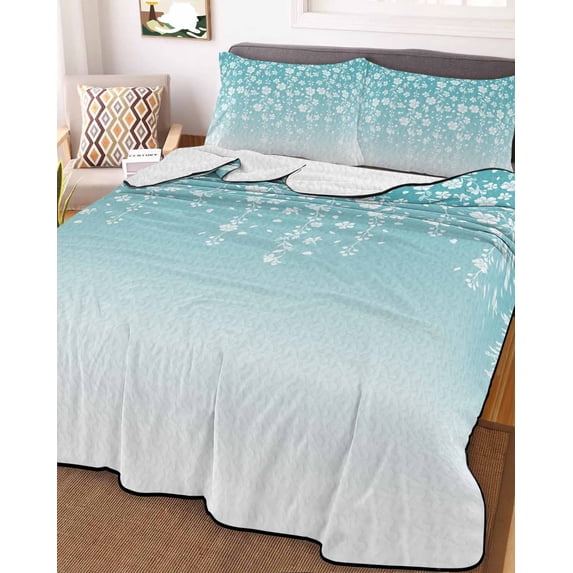 Weeping Flowers Queen Size Down Alternative Comforter, Lightweight Comforter Quilt Bedding Set with Pillow Shams Teal Ombre Spring Floral Botanical Art All Seasons Bed Comforter Duvet Insert 90"x96"