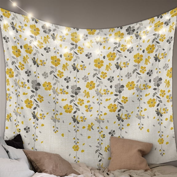 Weeping Flowers Small Tapestry for Bedroom Wall Hanging Tapestry,Yellow Grey Spring Floral Rustic Burlap Ceiling Backdrop Tapestries Poster Blanket Wall Decor for Teens Room Living Room 23" x 28"