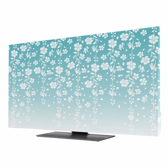 Weeping Flowers TV Cover for 24 Inch Screen,Stretch Fabric Dustproof TV Display Protector,Teal Ombre Spring Floral Botanical Art Elastic Slipcover Monitor Cover for Desktop Computer 20.9"x11.8"