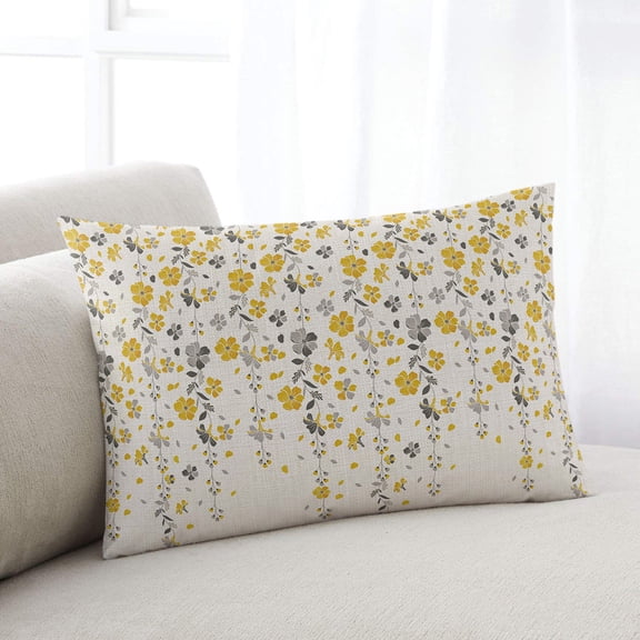 Weeping Flowers Throw Pillow Covers, Yellow Grey Spring Floral Rustic Burlap Soft Breathable Pillow Cases with Zipper for Sleeping, King Size Pillowcases for Couch Bed Sofa Chair 20x36 Inches